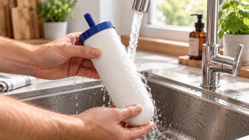 Nettoyage d’un filtre Coldstream FTO+ sous l’eau du robinet avant réutilisation